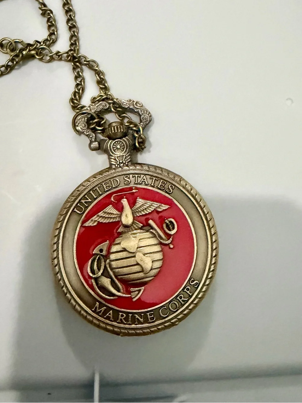 United States Marine Corps Pocket Watch Necklace - Red & Gold